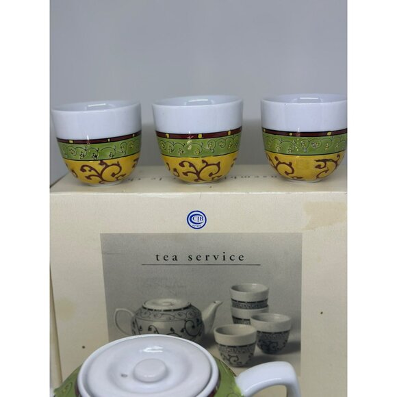 VTG PIER 1 EARTHENWARE & Pacific Rim Ceramic Lemon Tea Pot & 4 Mugs - Picture 4 of 8